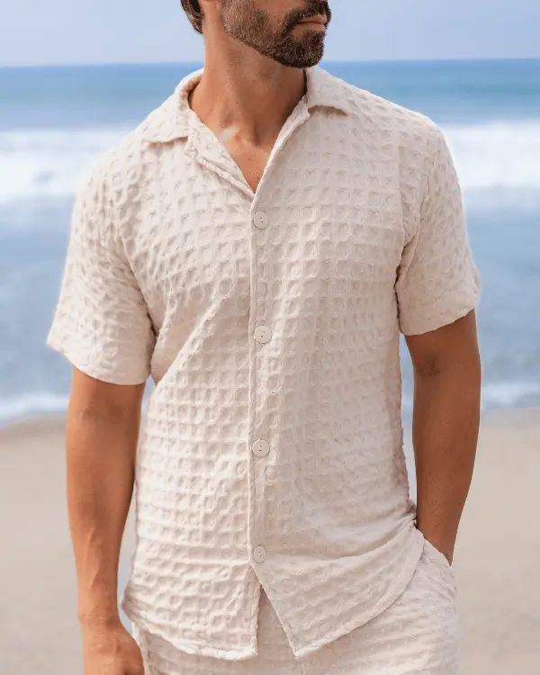 Orb Button Down Waffle Shirt - Sand - Mens | Sand Cloud
