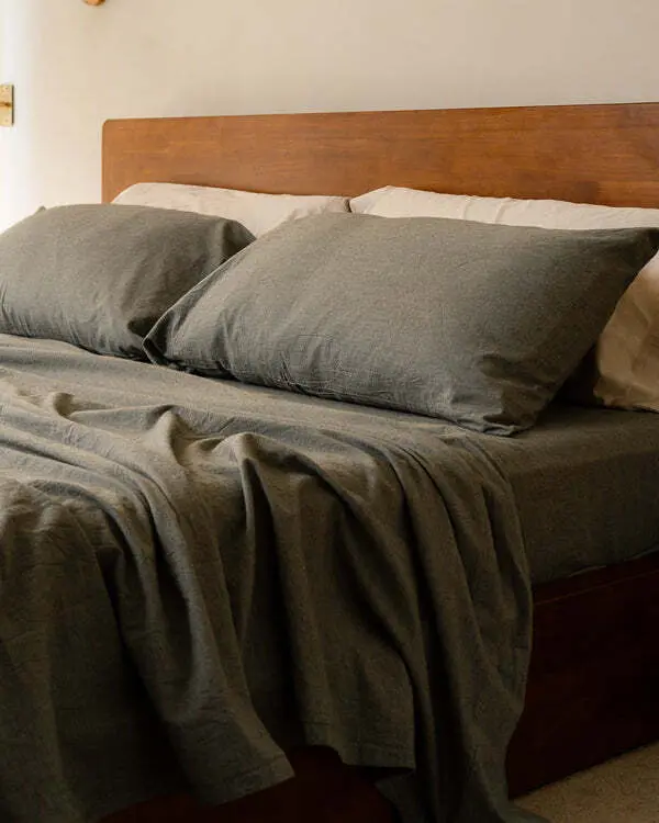 Classic Micro Twill Solid Melange Flat Top Sheet Moss | Sand Cloud - Image 6