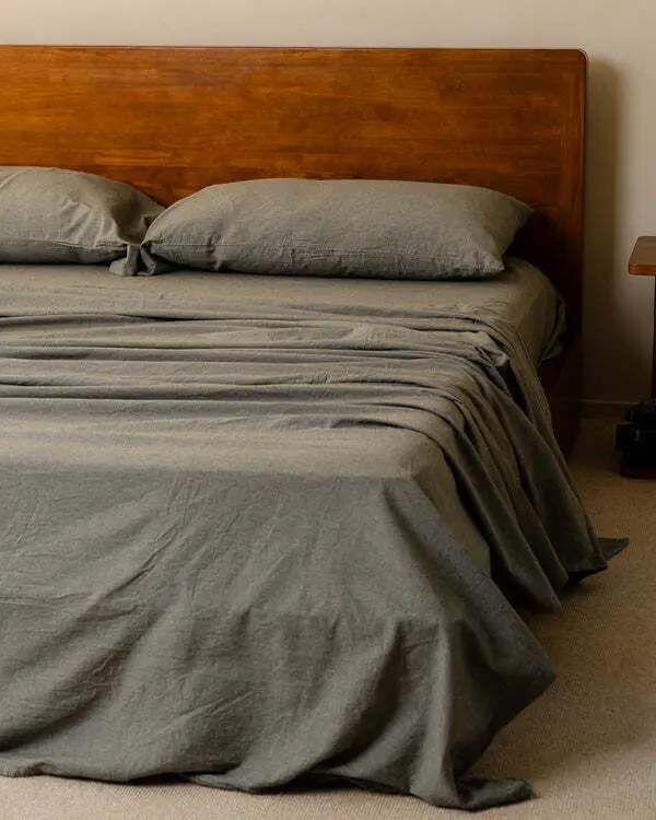 Classic Micro Twill Solid Melange Flat Top Sheet Moss | Sand Cloud