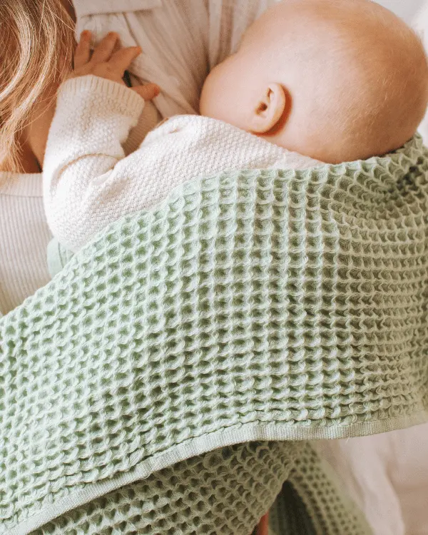 Little Fishies Waffle Blanket - Sage | Sand Cloud - Image 5