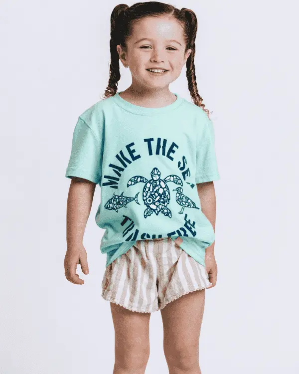 Make The Sea Trash Free Kids Tee - Soft Mint | Sand Cloud - Image 3
