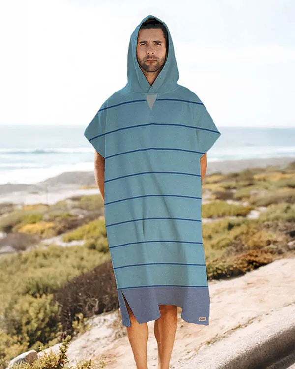 Alternative view of Colorblock Stripe Hooded Poncho - Aqua | Sand Cloud