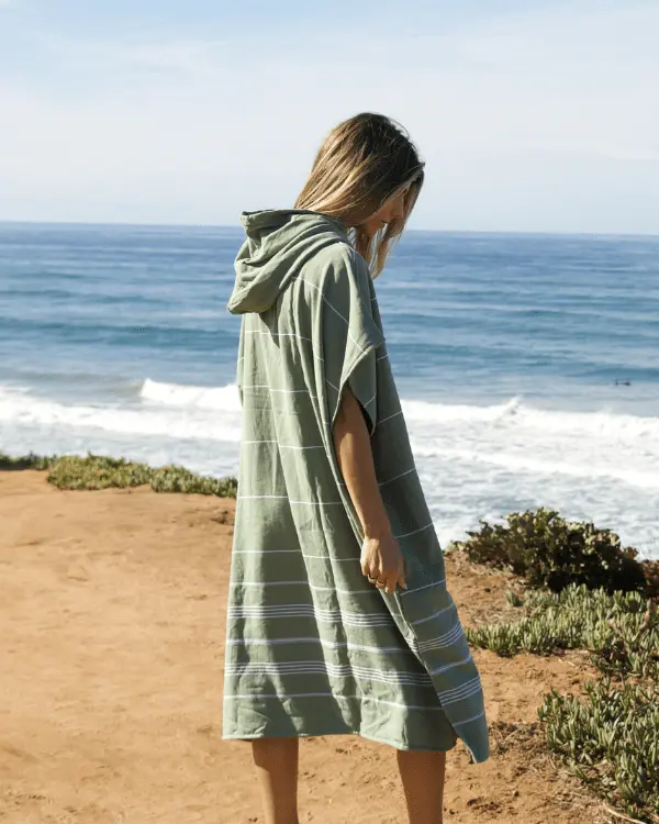 Alternative view of Classic Stripe Hooded Poncho - Hedge Green | Sand Cloud