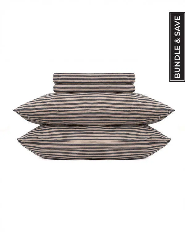 Classic Micro Twill Stripe Melange Sheet Set Steel Grey | Sand Cloud
