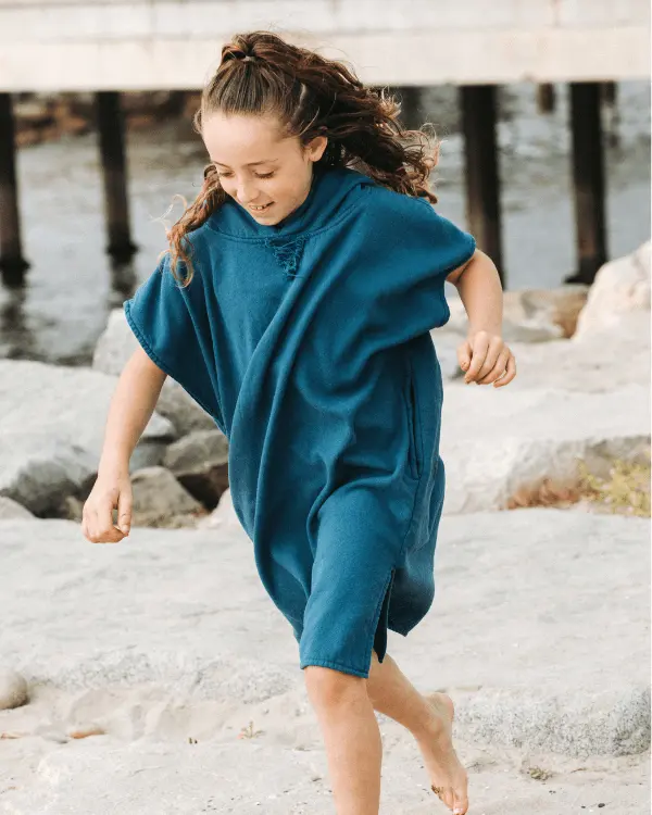 Terra Hooded Poncho Youth - Teal Blue | Sand Cloud - Image 5