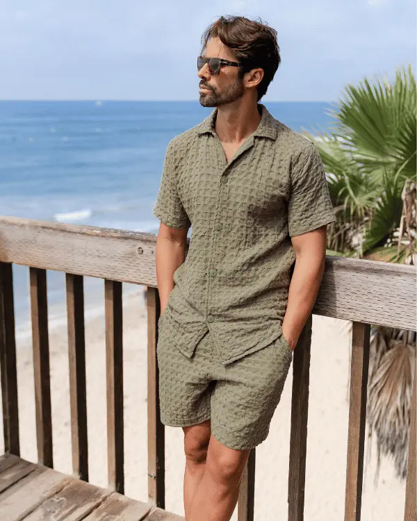 Orb Button Down Waffle Shirt - Olive - Mens | Sand Cloud - Image 5