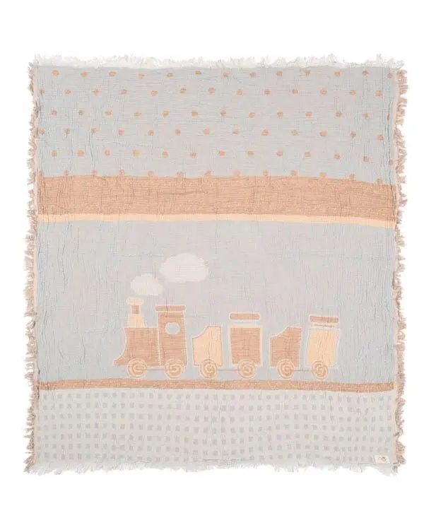 Choo-Choo Train Gauze Receiving Blanket Single with Pouch | Sand Cloud