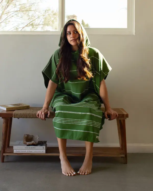 Alternative view of Classic Stripe Hooded Poncho - Green | Sand Cloud