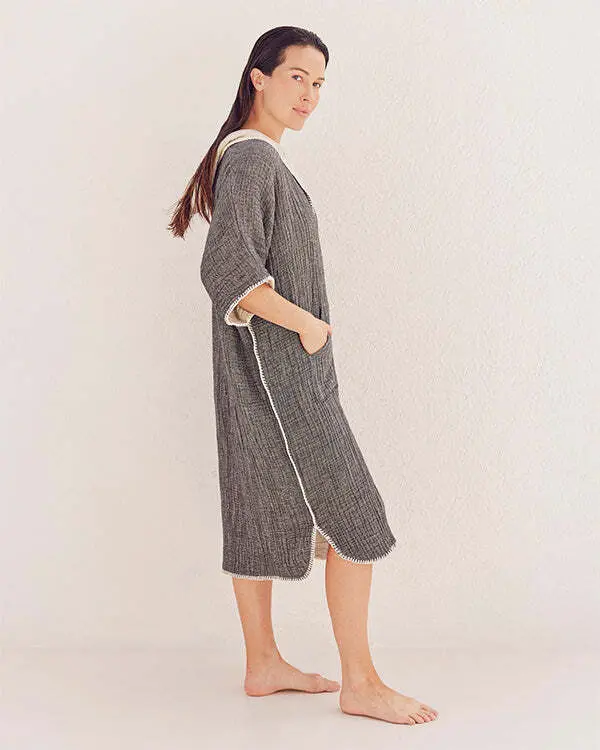 Alternative view of Falta Gauze Hooded Poncho - Black | Sand Cloud