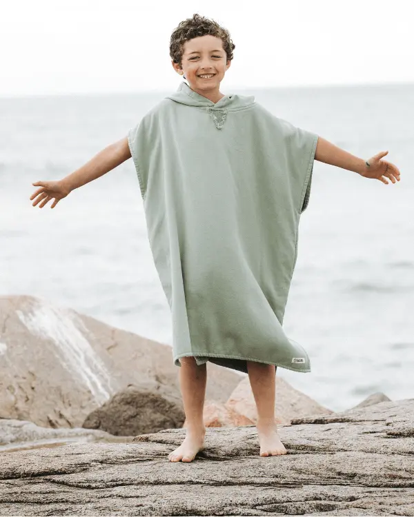 Alternative view of Terra Hooded Poncho Youth - Sage | Sand Cloud