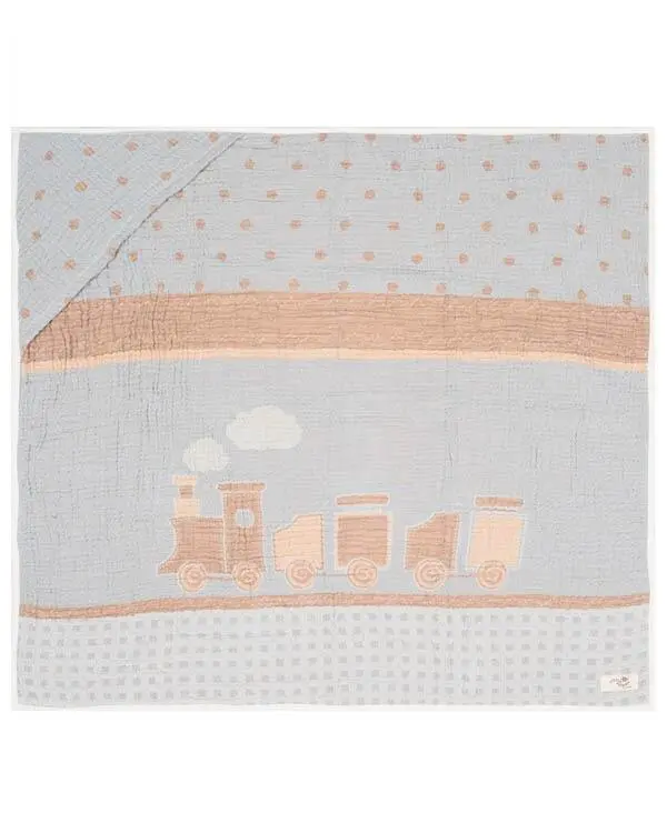 Choo-Choo Train Gauze Hooded Blanket Single | Sand Cloud